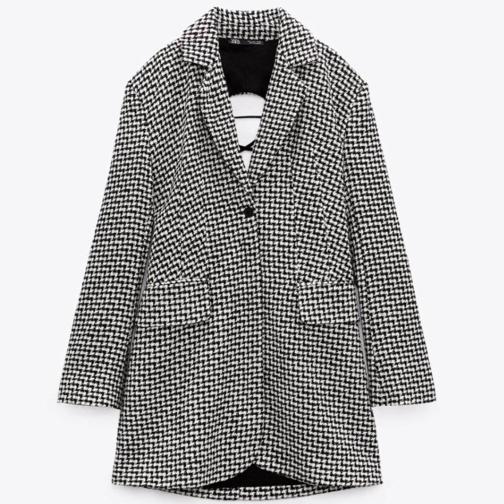 NWT Black/White Houndstooth Blazer Dress w/ Backless features, L